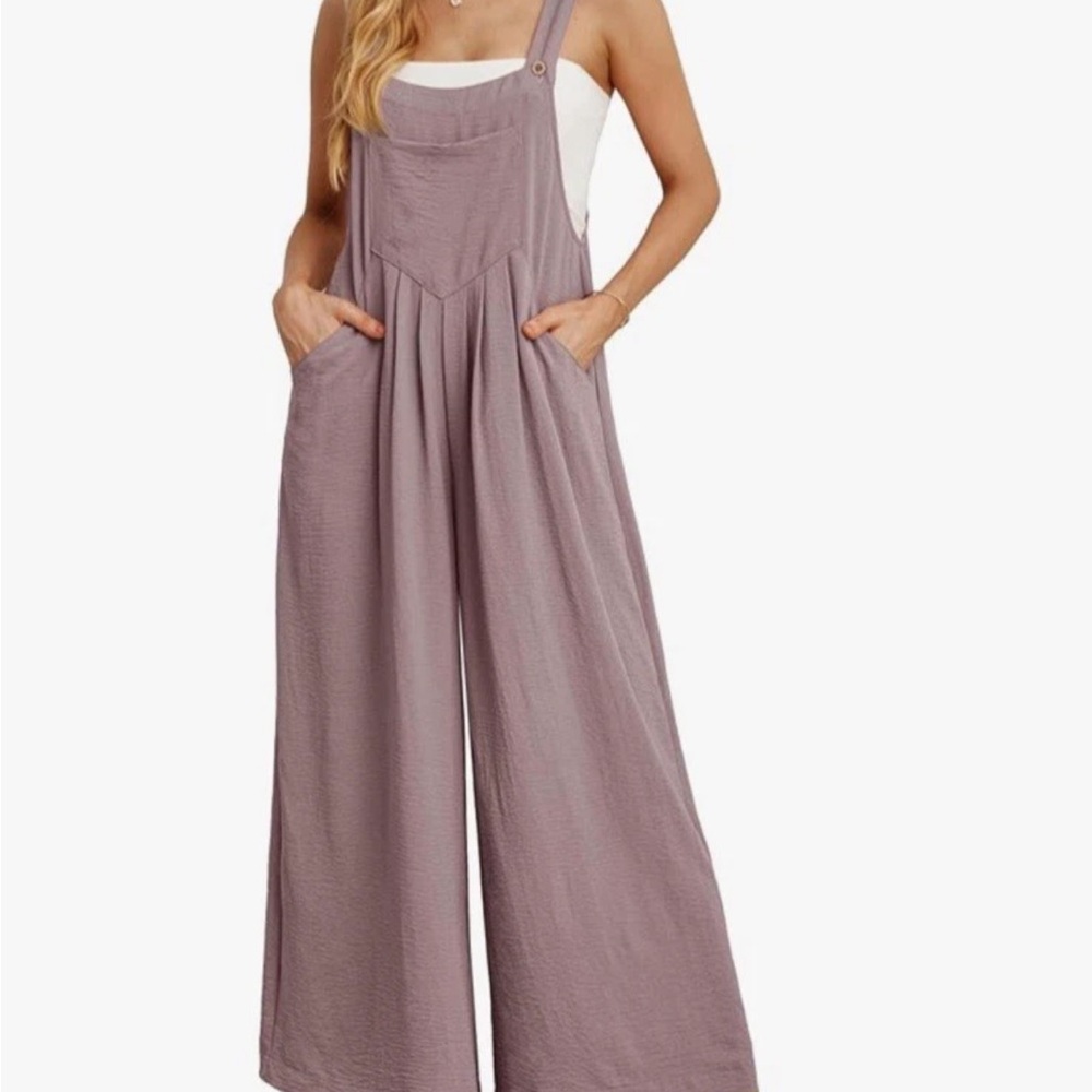 IWOLLENCE Lightweight Wide Leg Purple Pink Overall Jumpsuit NWOT Size Medium
